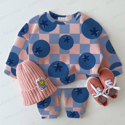 Baby Waffel Schachbrett -Blaubeer- Sweatshirt Set , 2-teilig - Rosa & Blau - 18-24M - image 1