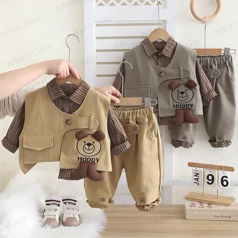 HAPPY 3-teiliges Stricken für Baby und Kleinkind , Jungen mit Streifenmuster und Hundemotiv - image 1