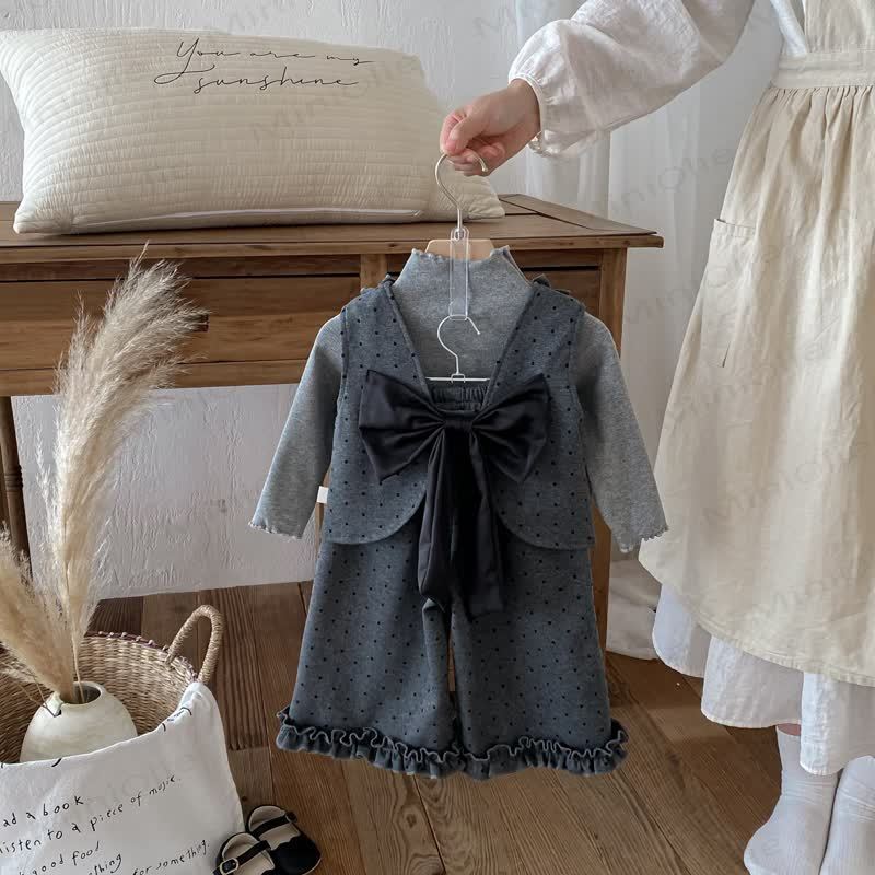 3-teiliges Set für Baby und Kleinkind, Mädchen, grau Schleife mit Punkt - image 2