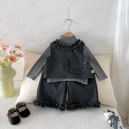 3-teiliges Set für Baby und Kleinkind, Mädchen, grau Schleife mit Punkt - image 4