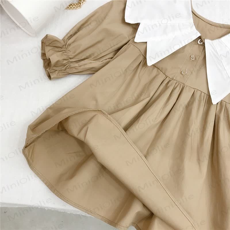 Kleinkind Kind Revers Einfarbig Kleid - image 7