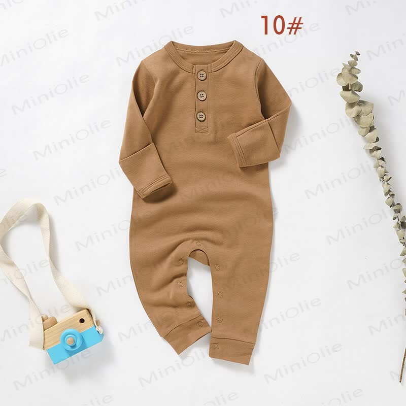 Baby Neugeboren -Strampler , Einfarbig, mit Knöpfen - Khaki - 18-24M - image 3