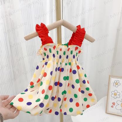 Mehrfarbig Kleid mit bunten Punkt für Kind und Mädchen - Beige - 8Y - image 1