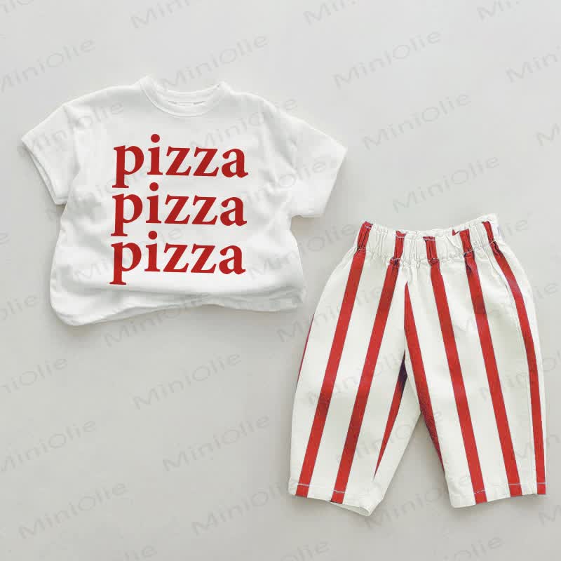 PIZZA PIZZA PIZZA Baby , vertikal Streifen 2-teiliges Set - Weiß & Rot - 2-3J - image 1