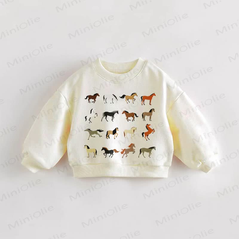 Baby Kleinkind Sweatshirt mit mehreren Pferden - Creme - 3-5J - image 1