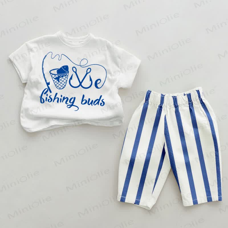 FISHING BUDS Baby , vertikal Streifen 2-teiliges Set - Weiß & Blau - 2-3J - image 1