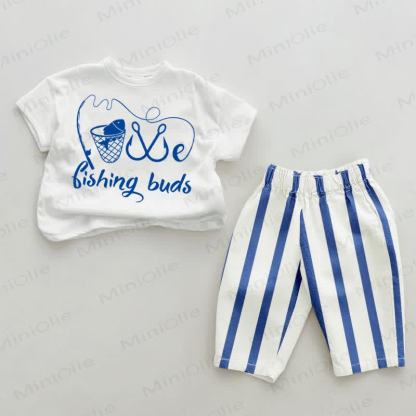 FISHING BUDS Baby , vertikal Streifen 2-teiliges Set - Weiß & Blau - 2-3J - image 1