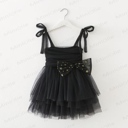 Baby Kleinkind -Mädchen- Kleid aus Mesh mit Schleifen - Schwarz - 8Y - image 2