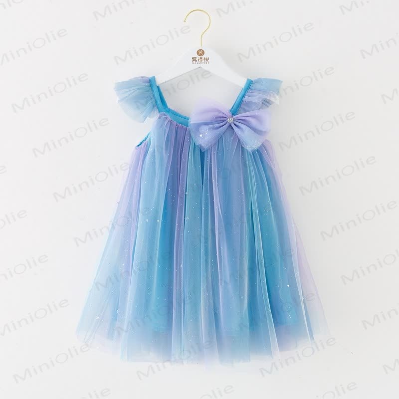 Kleid für Kind und Mädchen mit Schleife und Netzstoff - Blau - 14Y - image 4