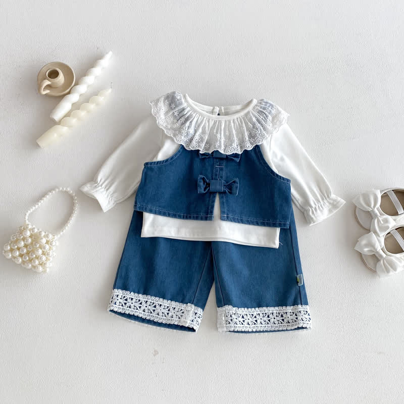 3-teiliges Set aus Denim mit Schleife für Baby und Kleinkind - image 2