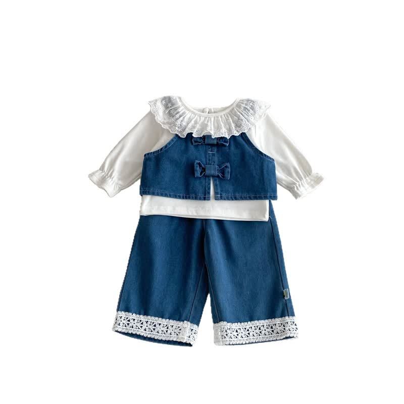 3-teiliges Set aus Denim mit Schleife für Baby und Kleinkind - image 3