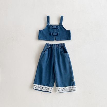 3-teiliges Set aus Denim mit Schleife für Baby und Kleinkind - Blau Tanktop und Hose - 3-5J - image 4
