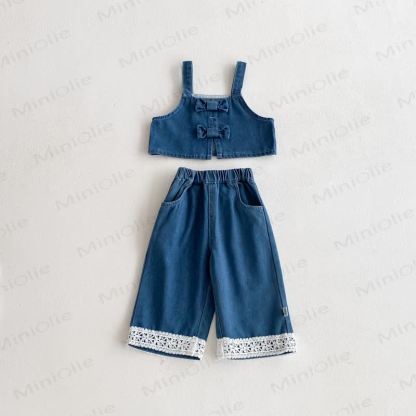 3-teiliges Set aus Denim mit Schleife für Baby und Kleinkind - Blau Tanktop und Hose - 3-5J - image 4