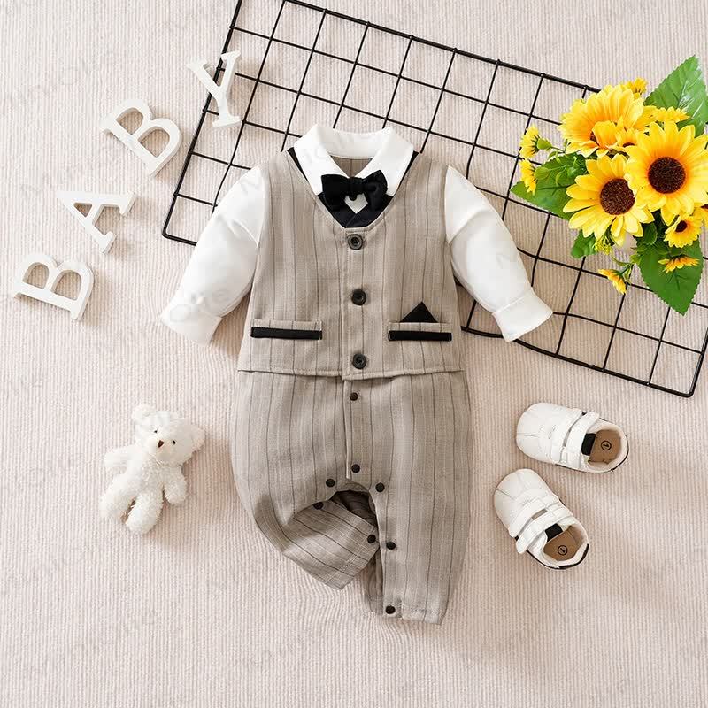 Baby Streifen und Schleife Fliege (2- Strampler) - Braun - 12-18M - image 2