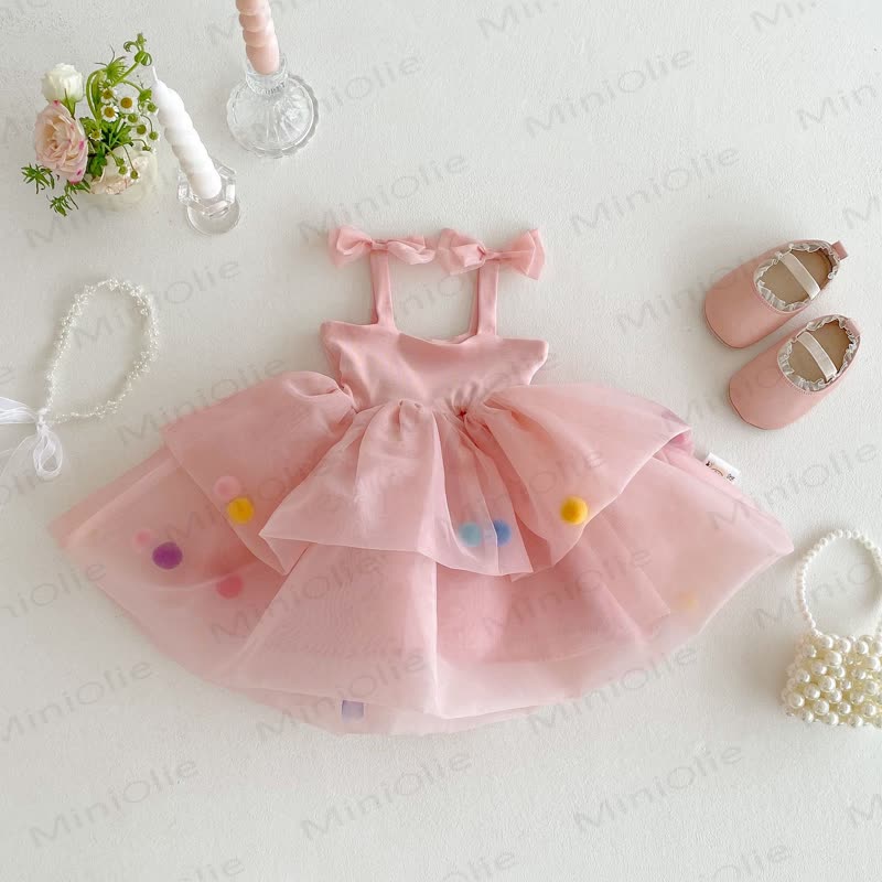 Baby Kleinkind -Mädchen- Kleid aus Mesh mit Schleife - Rosa - 5-7J - image 5