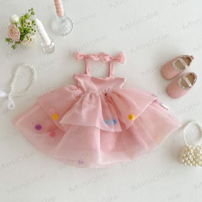 Baby Kleinkind -Mädchen- Kleid aus Mesh mit Schleife - Rosa - 5-7J - image 5