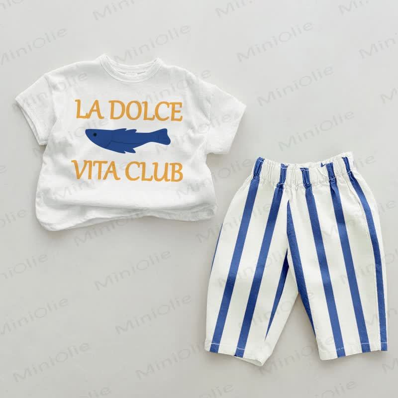 LA DOLCE VITA CLUB Baby 2-teiliges Set mit Fisch , Blau -vertikal Streifen - Weiß & Blau - 2-3J - image 1