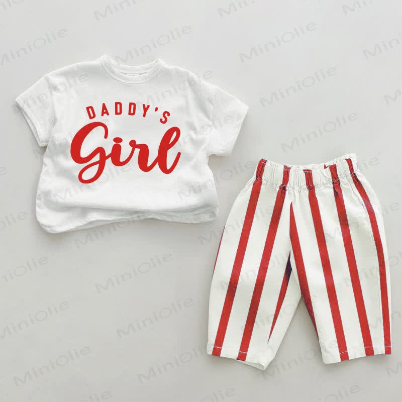 DADDY'S GIRL Baby Rot Vertikal Streifen 2-teiliges Set - Weiß & Rot - 2-3J - image 1