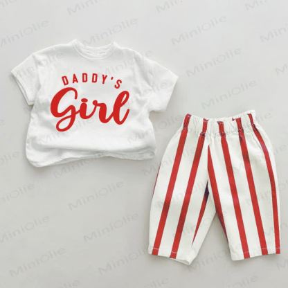 DADDY'S GIRL Baby Rot Vertikal Streifen 2-teiliges Set - Weiß & Rot - 2-3J - image 1