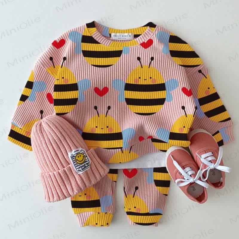 Baby Waffel Lovely Biene Rosa Sweatshirt 2-teiliges Set - Rosa - 18-24M - image 1