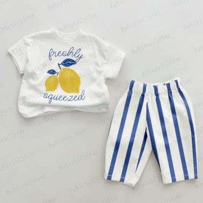 FRESHLY SQUEEZED Baby Lemonade Blau Vertikal Streifen 2-teiliges Set - Weiß & Blau - 2-3J - image 1
