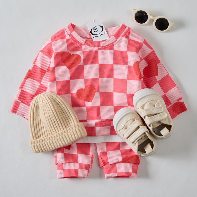 Baby Kariert Herz Waffel 2- Rosa Set - image 2