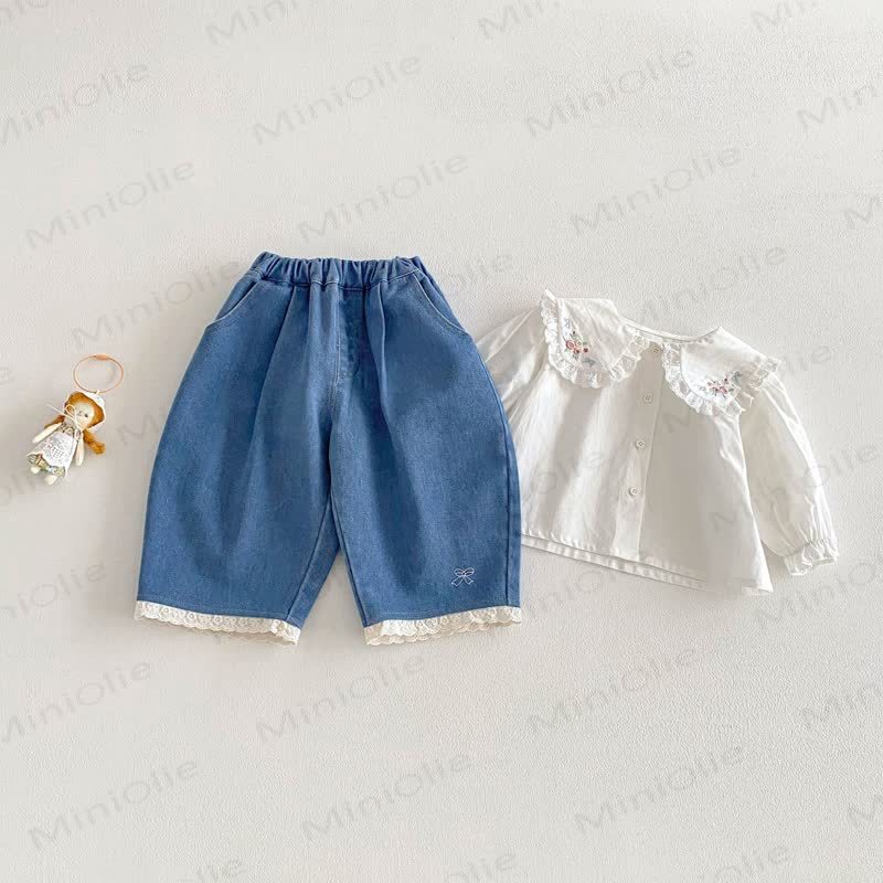 Weißes Kleinkind für Baby und Kleinkinder / Blau Denim mit Schleife - image 1