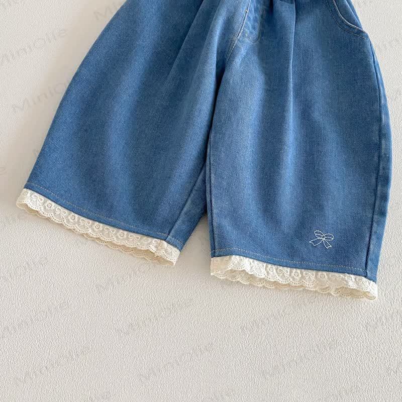 Weißes Kleinkind für Baby und Kleinkinder / Blau Denim mit Schleife - image 6