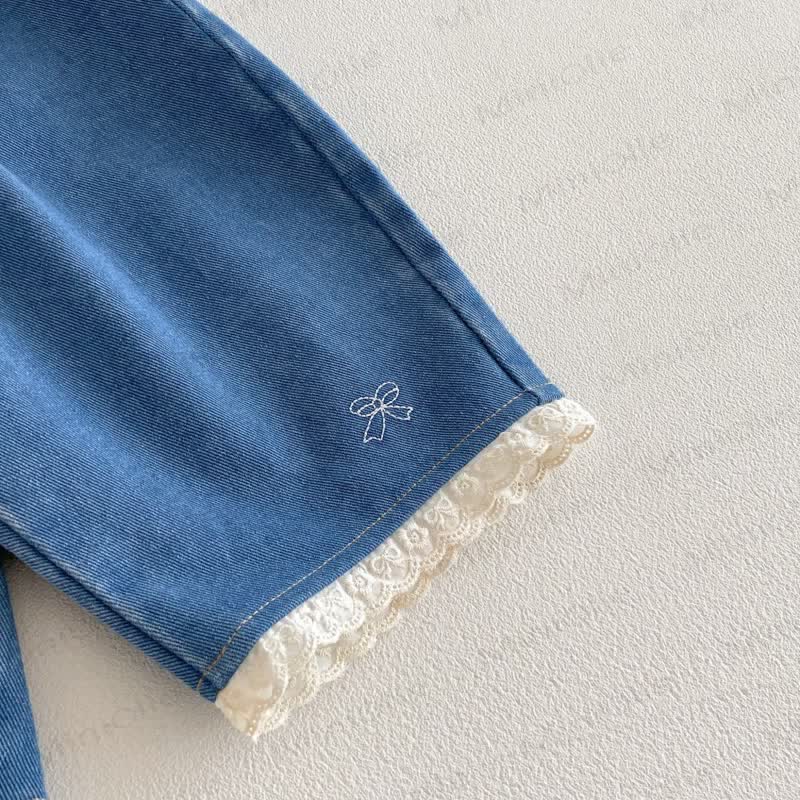 Weißes Kleinkind für Baby und Kleinkinder / Blau Denim mit Schleife - image 7