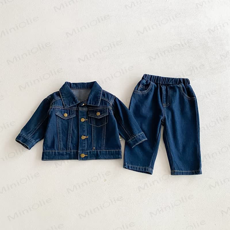 Zweiteiliges Set aus Blau Denim für Baby und Kleinkind - image 3