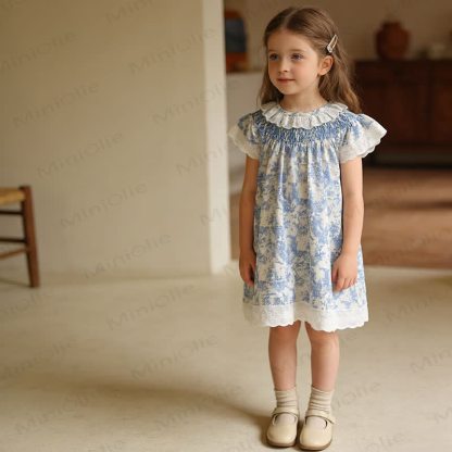 Blau Kleid mit Blume für Baby Mädchen - image 5