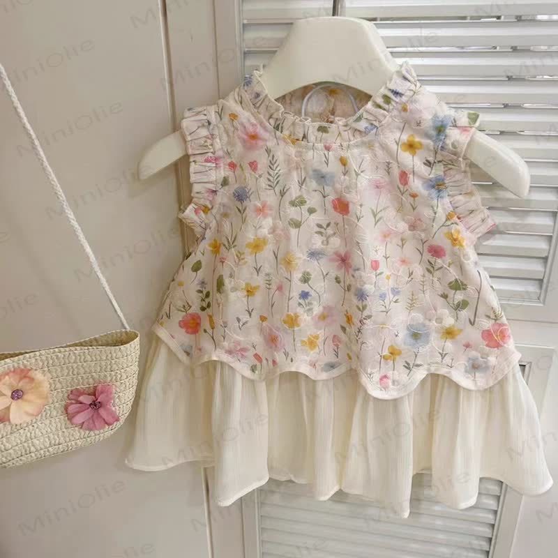 Kleinkind Kleid mit Süß Blume für Baby und Kleinkinder - Beige - 5-7J - image 1