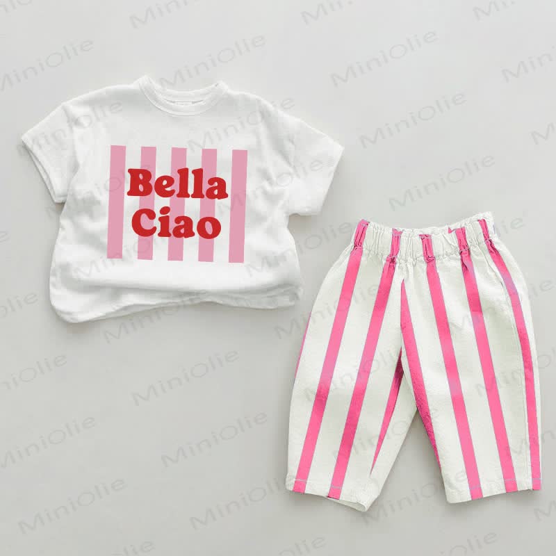 BELLA CIAO Baby , vertikal Streifen 2-teiliges Set - Weiß & Rosa - 2-3J - image 1