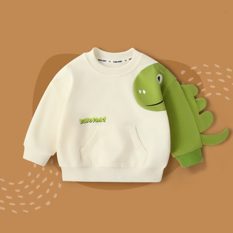 Kleinkind Sweatshirt mit Rundhalsausschnitt und Dinosaurier -Tasche - Beige - 5-7J - image 8