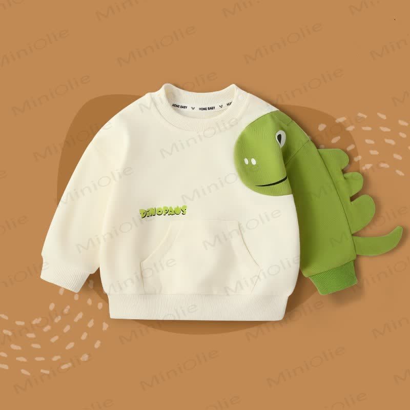 Kleinkind Sweatshirt mit Rundhalsausschnitt und Dinosaurier -Tasche - Beige - 5-7J - image 8