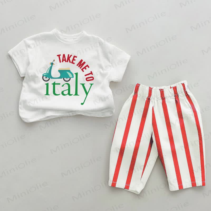 TAKE ME TO ITALY Baby Rot Vertikal Streifen 2-teiliges Set - Weiß & Rot - 2-3J - image 1