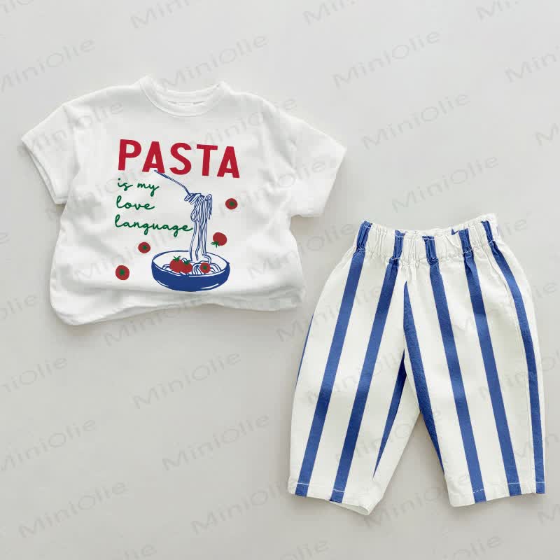 PASTA IS MY LOVE LANGUAGE – Baby , vertikal Streifen 2-teiliges Set - Weiß & Blau - 2-3J - image 1