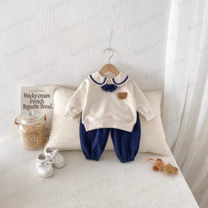 Baby Kleinkind Schleife Bär Farbblock 2-teiliges Set - Dunkelblau - 3-5J - image 1