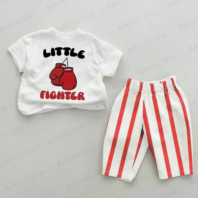 LITTLE FIGHTER Baby Rot Vertikal Streifen 2-teiliges Set - Weiß & Rot - 2-3J - image 1