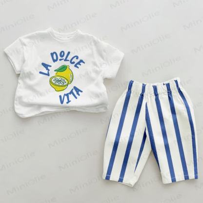 LA DOLCE VITA Baby 2-teiliges Set in Blau mit vertikalen Streifen - Weiß & Blau - 2-3J - image 1