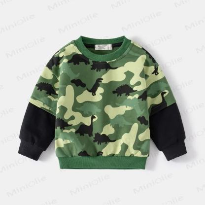 Kleinkind -Jungen Sweatshirt mit Dinosaurier Tarnmuster - Grün - 8Y - image 1