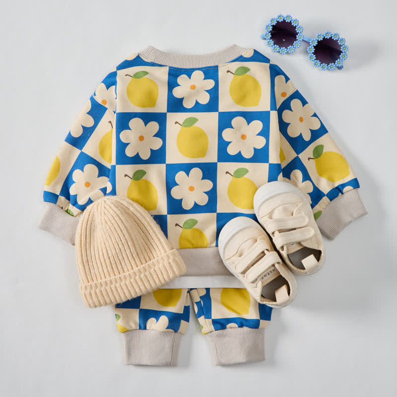 Baby Beige Plaid Lemon Blume 2-teiliges Set - image 3