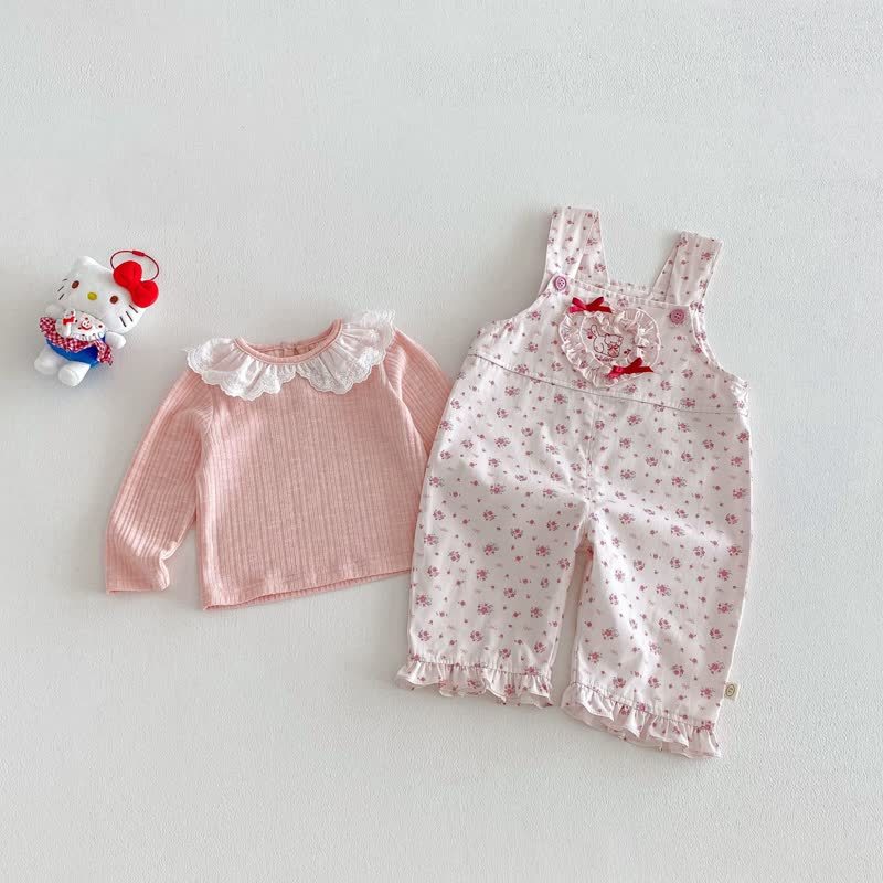 2-teiliges Set für Baby und Kleinkind : Liebe mit Schleife, Katze und Blume / Overalls in Einfarbig - image 4