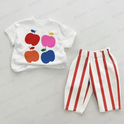 Baby Set , Mehrfarbig , apfelrot, vertikal Streifen, 2-teilig - Weiß & Rot - 2-3J - image 1