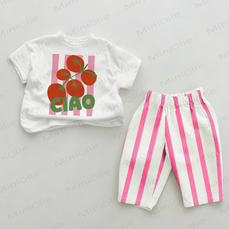 CIAO Baby Tomato Rosa Vertikal Streifen 2-teiliges Set - Weiß & Rosa - 2-3J - image 1