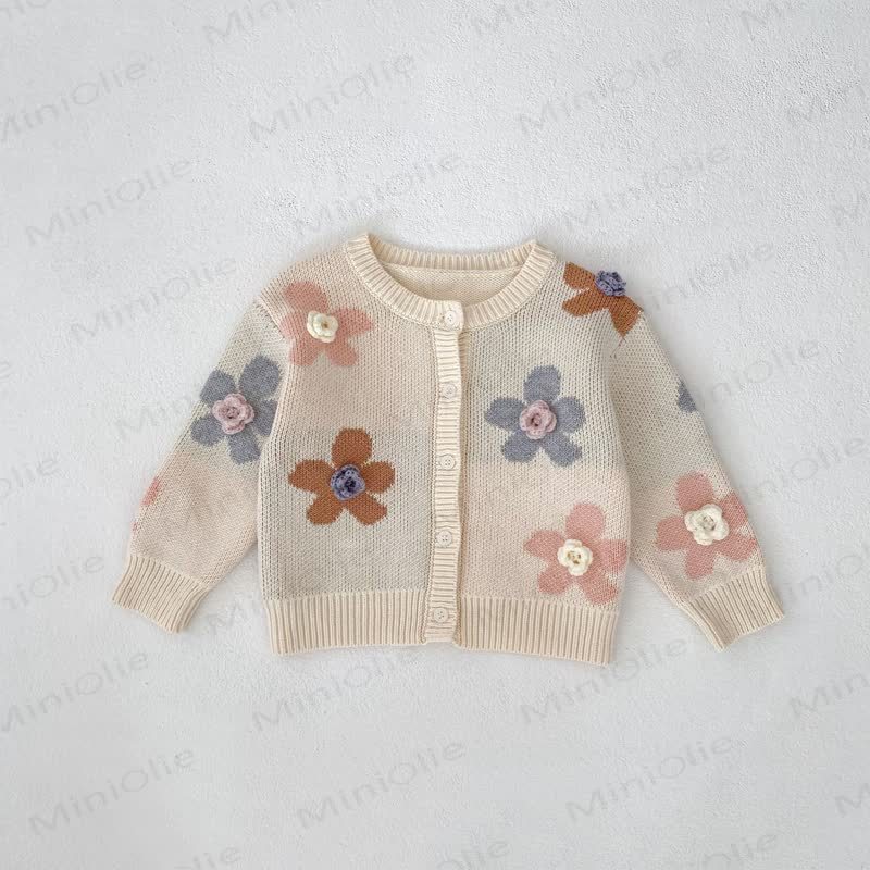 Baby Strickjacke mit Blume - Beige - 2-3J - image 4