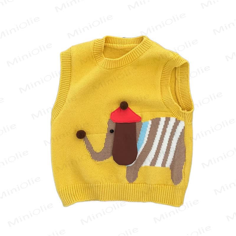 Stricken Tanktop mit Hundemotiv für Baby und Kleinkind (Jungen) / Beige Spitze/ Braune Hose - image 5