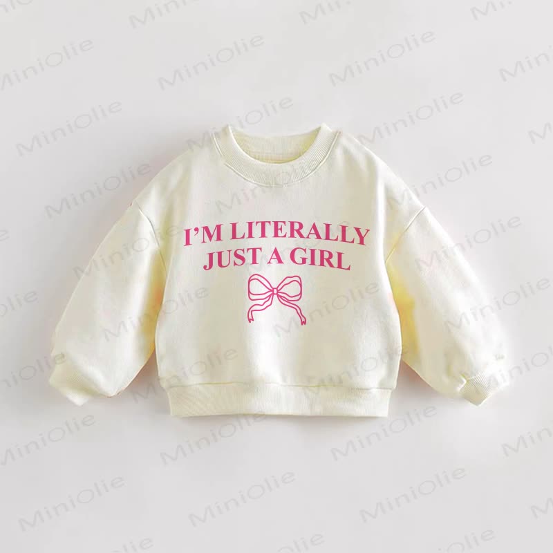 I'M LITERALLY JUST A GIRL – Baby Kleinkind Sweatshirt mit Schleife in Creme - Creme - 3-5J - image 1