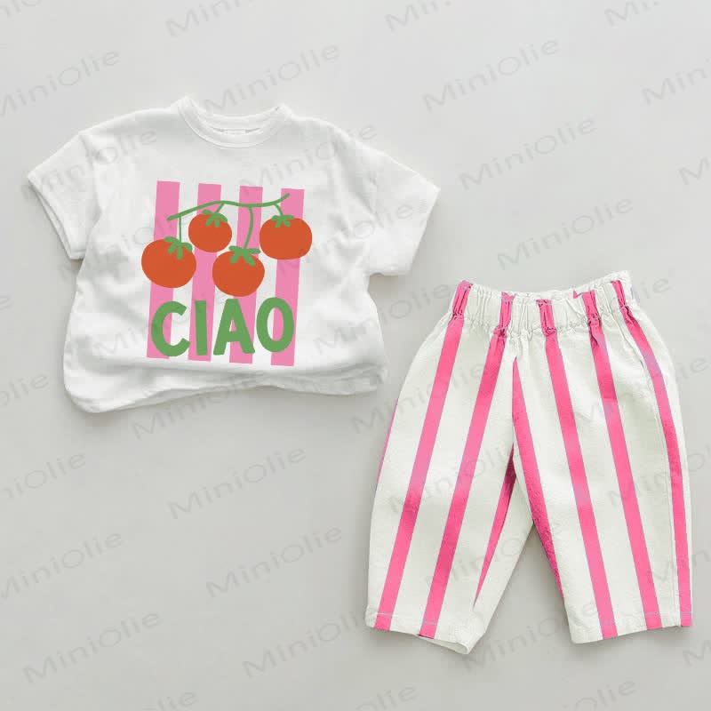CIAO Baby Tomato Rosa Vertikal Streifen 2-teiliges Set - Weiß & Rosa - 2-3J - image 1