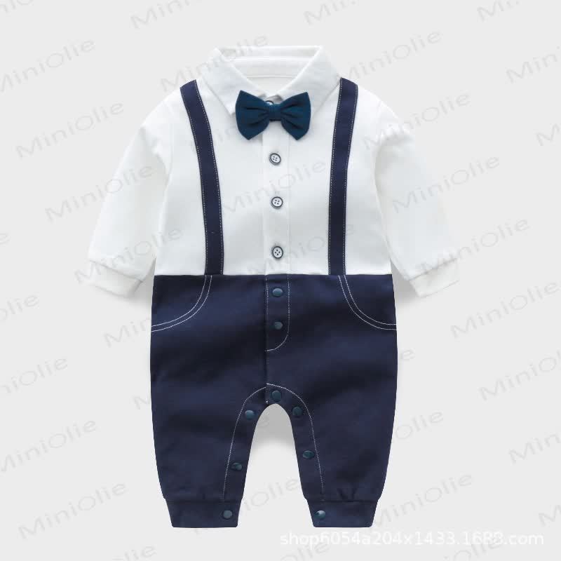 Baby Boy Gentleman Schleife Fake 2-teiliger Strampler - Dunkelblau - 18-24M - image 1